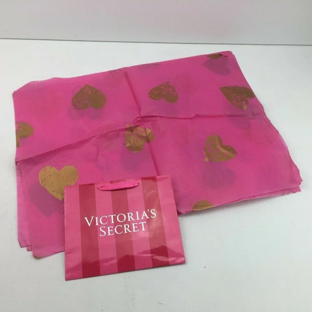 Victorias Secret Shopping Bag Ribbon Strings Pink Striped Reusable Gift Bag Set
